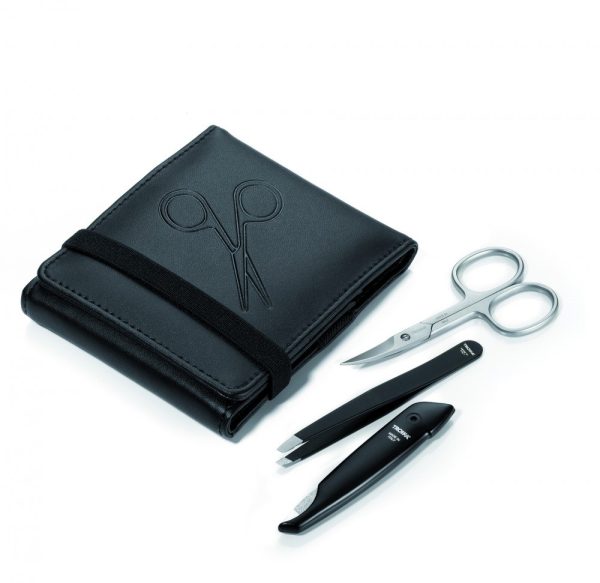 Set Viaje para aseo personal (Estuche cuero con espejo, tijera, pinza y lima)